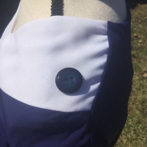 Sears Vintage Navy White Size 16p Petite Nautical Dress Blue Button Cute Unique - Picture 2 of 8